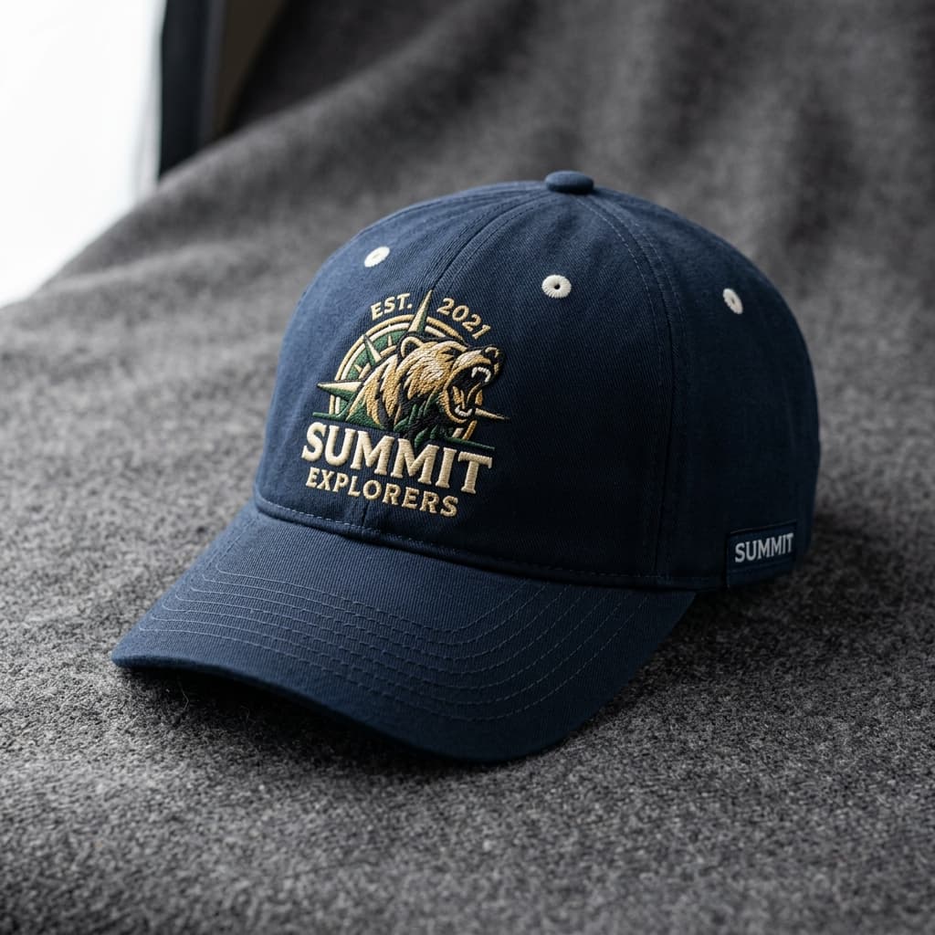 Sports team logo embroidery on a modern baseball cap