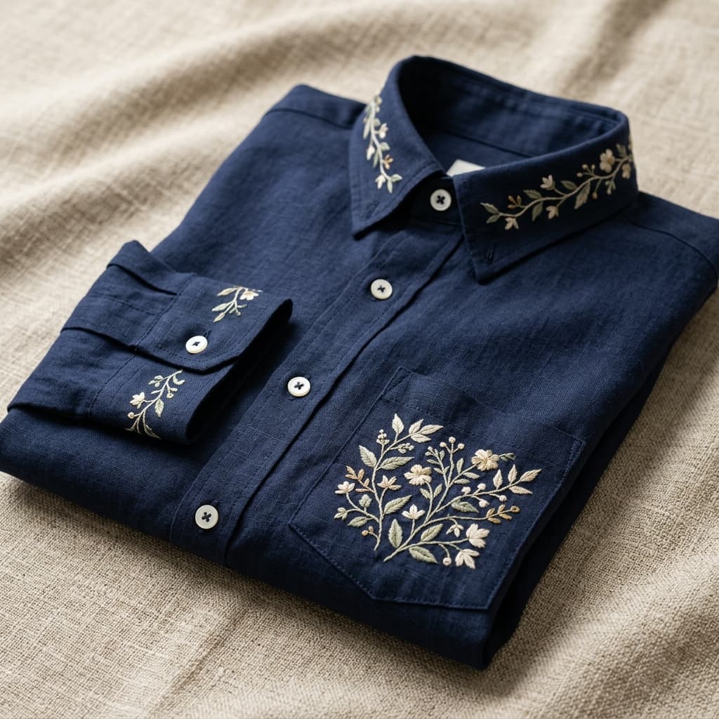 Elegant monogram embroidery on a high-quality cotton shirt