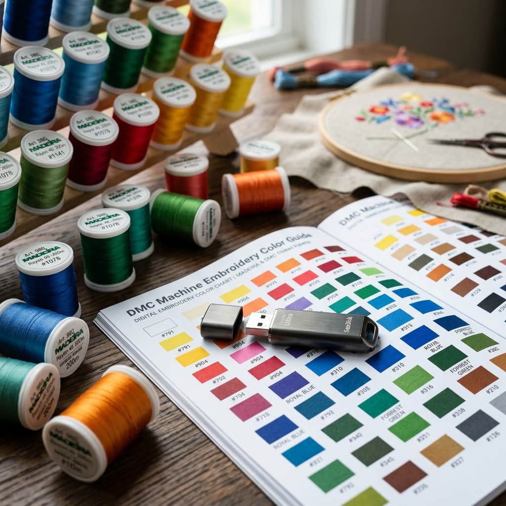 USB drive and printed digital embroidery color guide